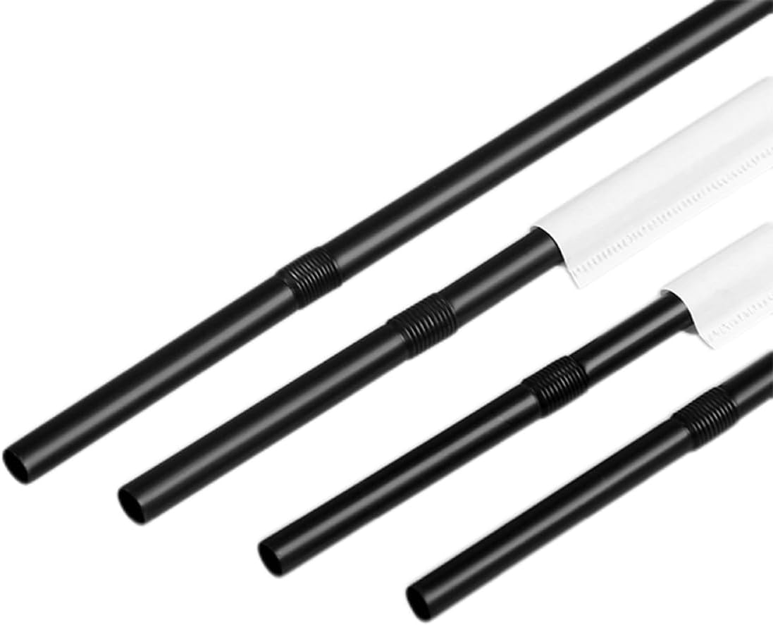 100PCS flexible plastic straws, black disposable curved party straws 8.26 inches long straw party decoration (200, black)