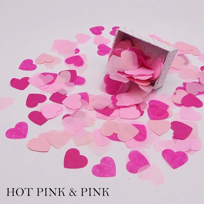 1 inch Hot Pink Tissue Paaper Heart Confetti 4000 Pieces Biodegradable Confetti Paper for Wedding Party Balloon or Table Decor