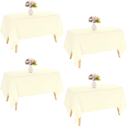4 Pack Rectangle Tablecloth for 6 Foot Tables Washable Polyester Table Cover for Wedding Dining Table Parties Banquet（60x102 Beige）