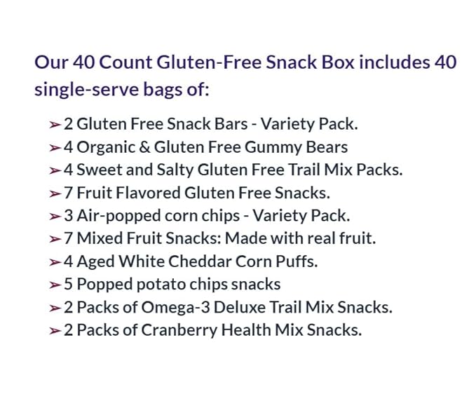 Foxy Fane 40 count Gluten-Free Healthy Snack Box - Premium Holiday, Christmas & New Year Gift Care Package full of Chips, Nuts, Bars, Popcorn - Bulk Bundle of Delicious Gluten Free Treats (40 Snacks)