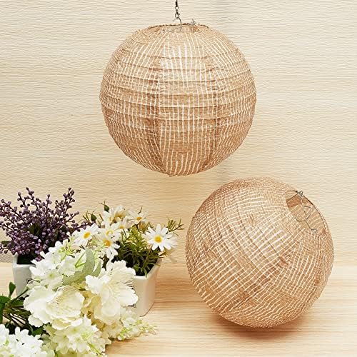 Hortsun 24 Pcs Print Burlap Paper Lanterns Round Chinese Paper Lanterns Decorative Farmhouse Classroom Decor Home Sweet Classroom Birthday Party Ceremonial Event (8 Inch)