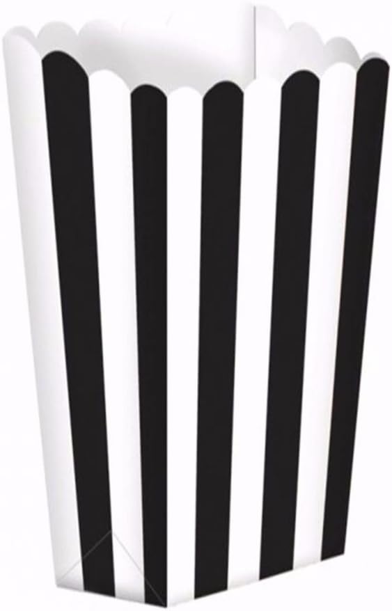 24pcs Striped Paper Popcorn Boxes for Party Favor Supplies (Black)