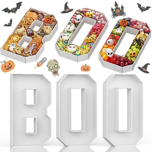 BOO Cardboard Letters for Halloween Party Decorations, 13.7 Inch Charcuterie Letters Fillable White Paper Mache Letter Trays for Chocolate Candy Food Display Letter Box for Halloween Party Decorations