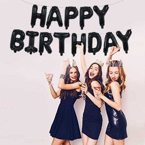 TONIFUL Black Happy Birthday Balloons Banner 16 Inch Mylar Foil Letters Birthday Sign Banner Bunting Reusable for 30th 40th 50th 60th Adults and Halloween Supplies