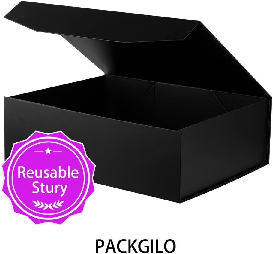 Black Extra Large Gift Box with Lid 2 Pcs 16.5 x 13 x 5.3 Inches, Gift Box large Black Gift Boxes for Presents Clothes Robe Wedding Dress Sweater,Reusable Foldable Bridesmaid Proposal Box（Matte）