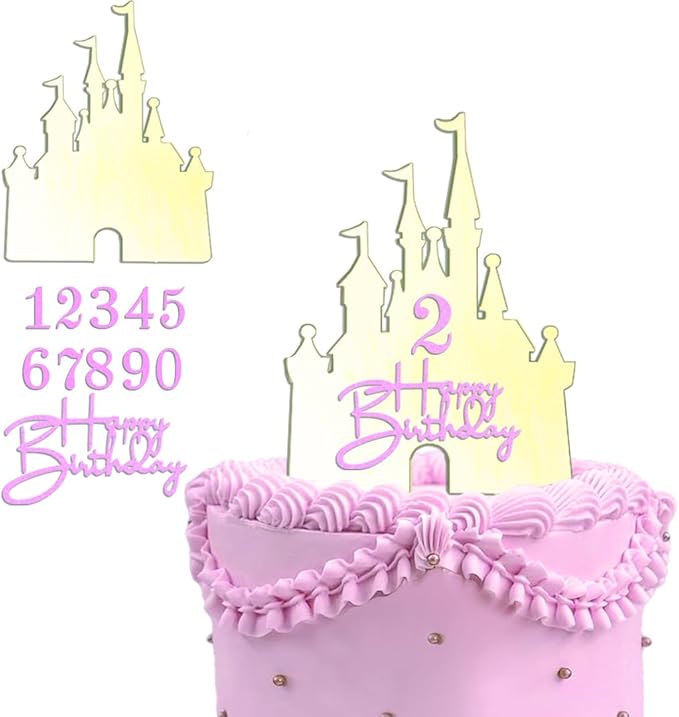 Castle Cake Topper with Happy Birthday Sign Personalize Age Number for Princess Castle Theme Birthday Party
