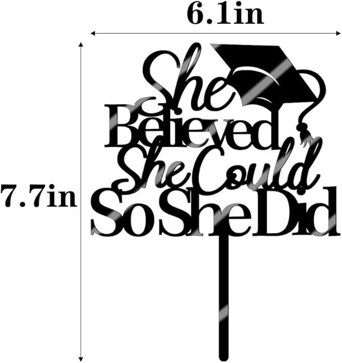 She Believed She Could So She Did Cake Topper,2026 Graduation Cake Topper,Graduation Decorations for Girls,2026 High School/College/University （Acrylic）