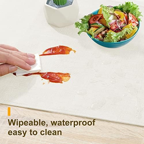 Waterproof Wipeable Table Runner, Thick Farmhouse Table Runner, Dresser Runner, Rustic Table Runner for Kitchen Dining Room, Bedroom, Living Room, Indoor and Outdoor (48'', White)