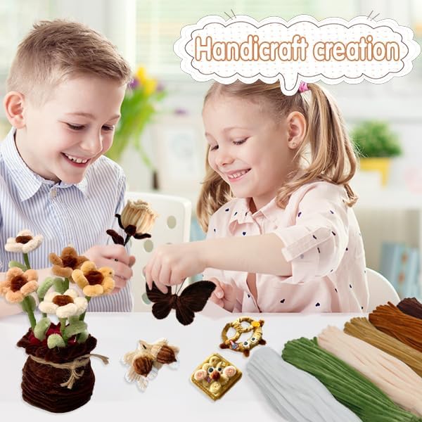 620 Pieces Pipe Cleaners Craft Set, 600 Pcs Brown Chenille Stems with 20 Pcs Flower Stems, Craft Supplies Bulk for DIY Art and Craft Projects Creative Gift Wrapping Party Decorations(Brown Series)