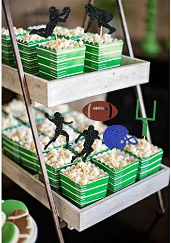 35Pcs Glitter Football Cupcake Toppers - Football Party Decorations, Player & Theme Cake Toppers - Baby Shower Party Decorations