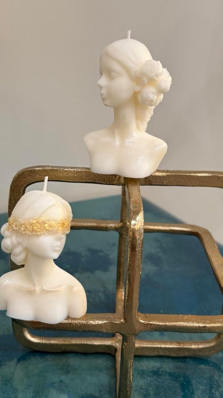 Handmade Bust Candle – Elegant Goddess Sculpture Candle – Decorative Home Décor & Unique Gift (Blindfolde, White)