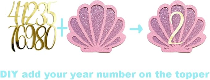 Mermaid Cake Topper Personalized Seashells Cake Topper with Children Age for Mermaid Under The Sea Theme Cake