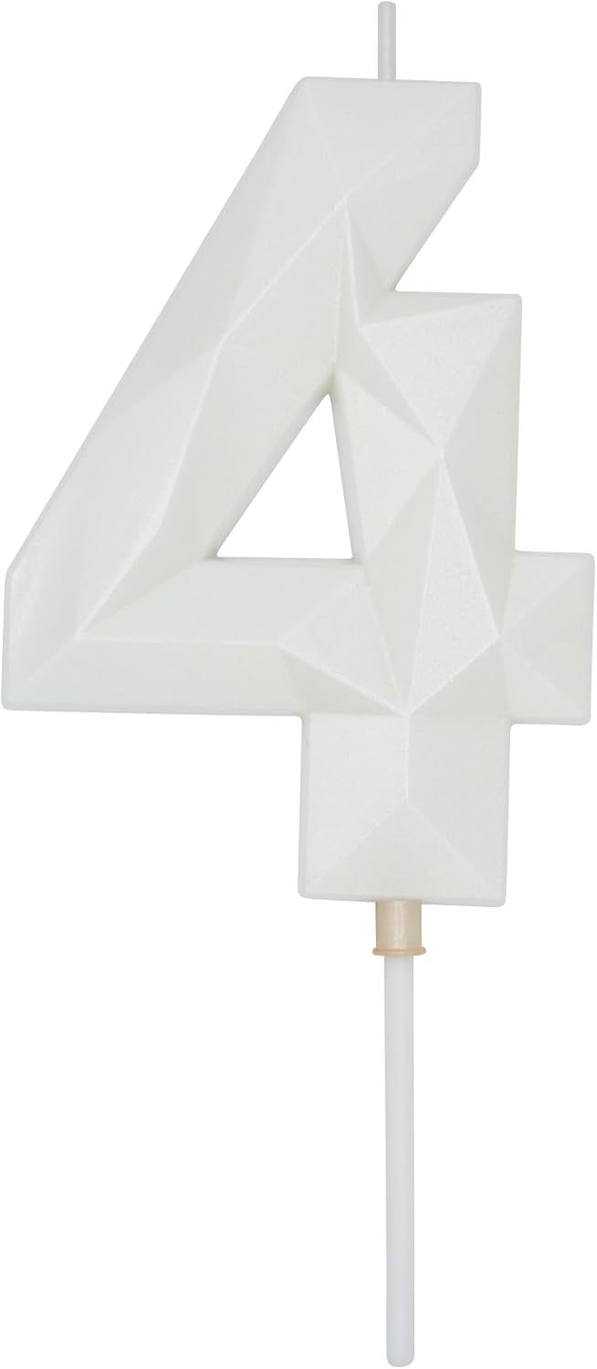 DERVENTA Large Birthday Candle Number 3D White 3.7 inch Party Celebration Anniversary Decoration Cake Topper 1 Piece (Number 4 White)