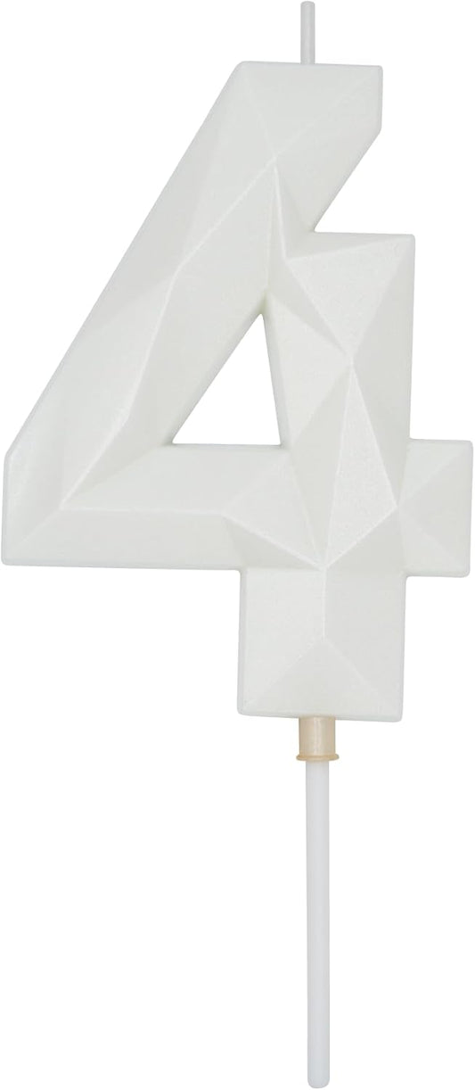 DERVENTA Large Birthday Candle Number 3D White 3.7 inch Party Celebration Anniversary Decoration Cake Topper 1 Piece (Number 4 White)