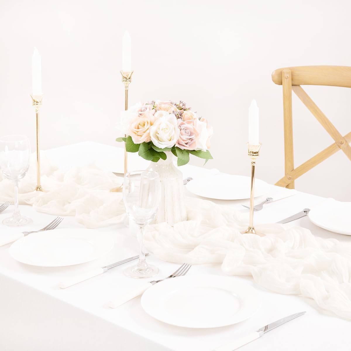 MLMC 8 Pack Ivory White Table Runner Rustic Gauze Cheesecloth Table Runner 10ft Cheese Cloth Cenerpiece 35x120 Inches for Fall Dessert Anniversary Wedding Bridal Baby Shower Decor