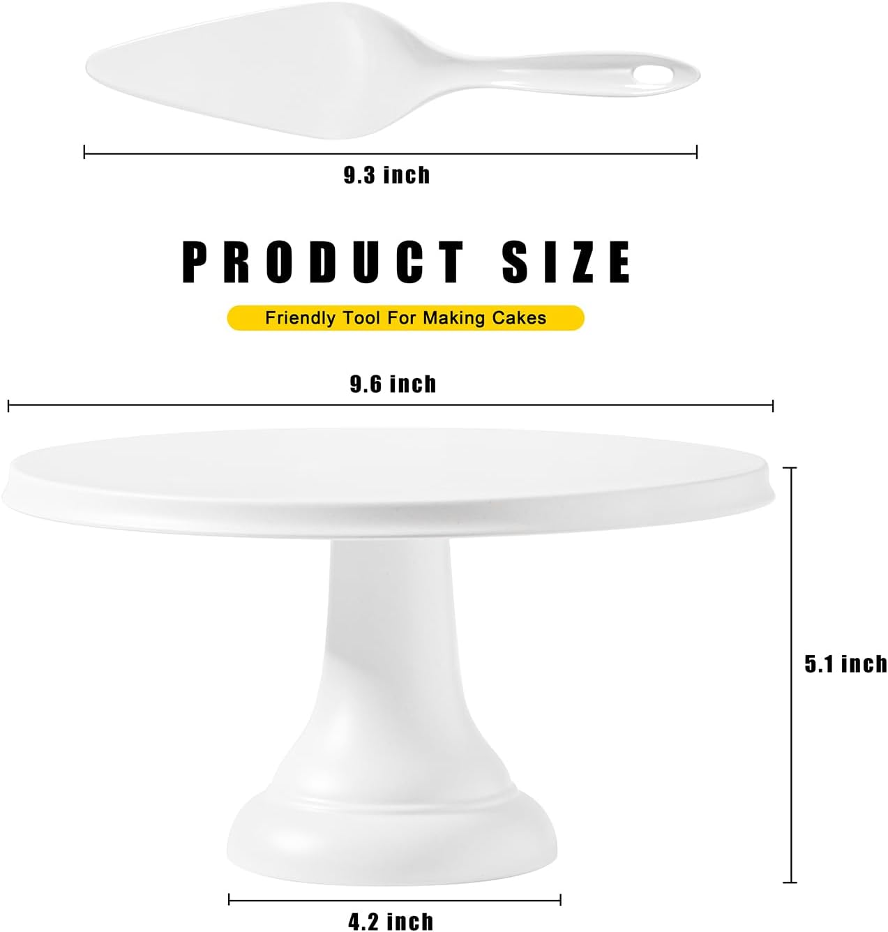 JOYMAY 9.6 Inch Bamboo Fiber Cake Stand, Round Cake Holder, Cake Plate with Detachable Base, Dessert Table Display Set, Cake Decorating for Birthday Party Baking Gifts for 6inch, 8inch Cakes (White)