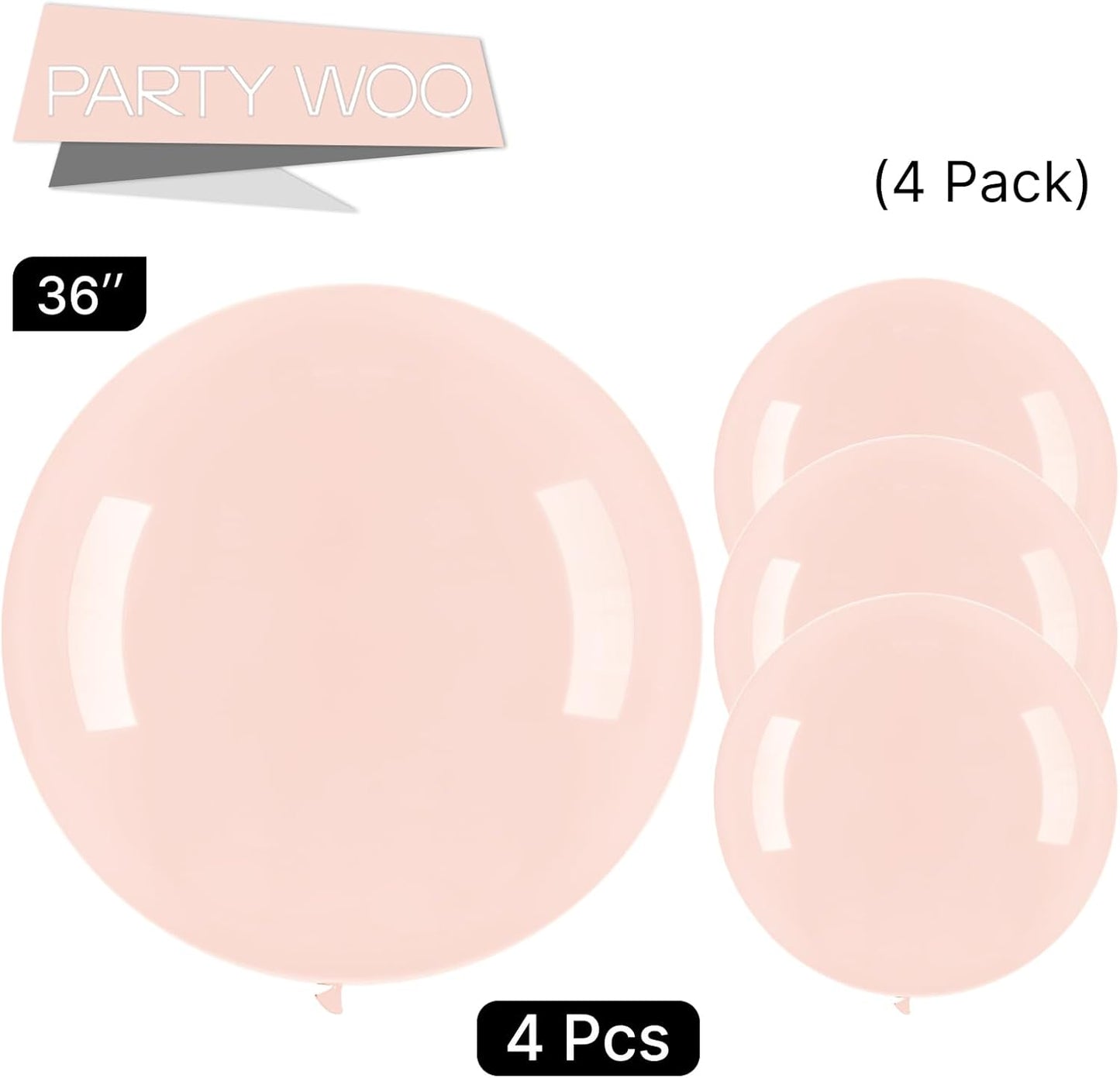 PartyWoo Light Pink Large Balloons 4 pcs 36 Inch Big Jumbo Giant Pastel Baby Pale Pink Latex Balloons for Graduation Wedding Baby Shower Princess Bachelorette Birthday Party Decorations Pink-Q01