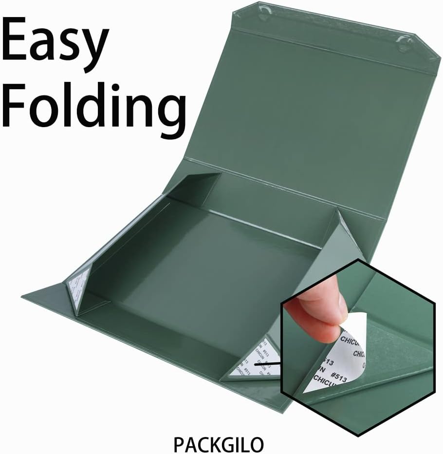 5 Pack Green Gift Boxes with Lids - Small 12 x 8 x 2.7 Inches Clothes Gift Boxes for Presents and Shirts - Magnetic Boxes with Ribbon - Bulk Cute Packaging Boxes (Glossy Surface)