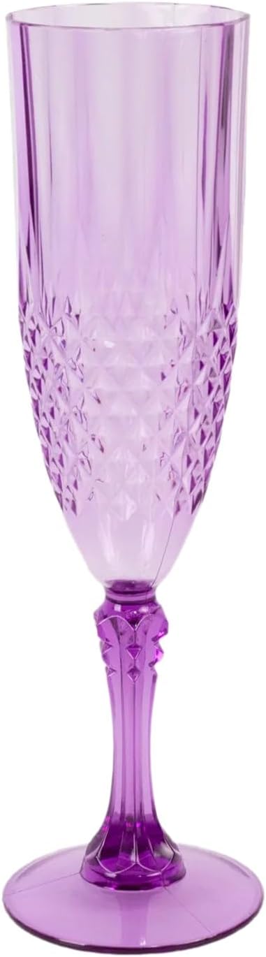 Efavormart 6-Pack Champagne Glasses, 8oz Shatterproof Plastic Crystal Cut Toast Flutes, Purple for Party Celebration Wedding