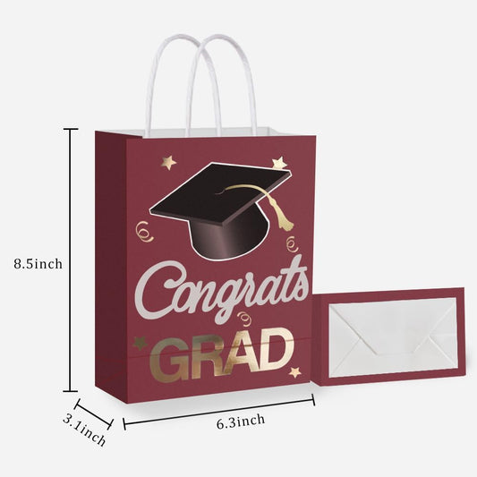 12 Pieces Graduate Gift Bags, Graduation Party Favor Gifts Wrapping Bags for Graduation Season Theme Party Supplies Decoration (Red Gold)