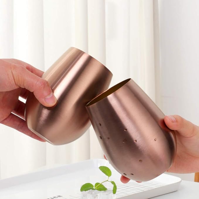 Buyer Star 304 Stainless Steel Wine Glasses Set of 2 - Large 17 oz Outdoor Stemless Wine Tumblers - 100% Unbreakable & Stemless Metal Drinking Cups for Home and Outdoors Dishwasher safe (RoseGold)