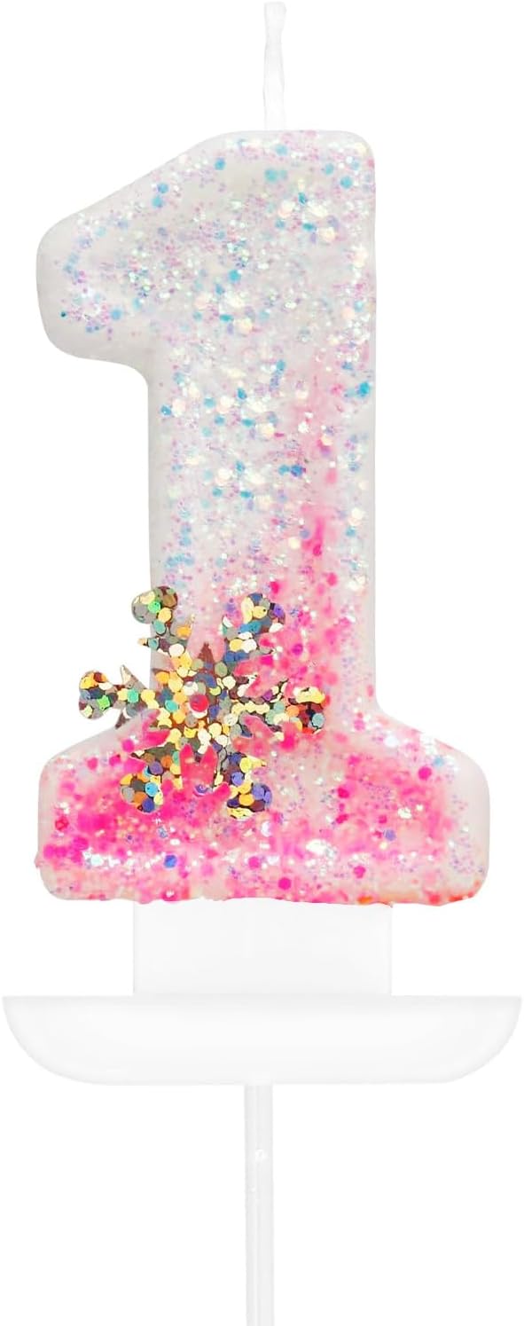 Snow Themed Birthday Candles, Pink 1st Birthday Candle for Party Decorations, Winter Birthday Party Supplies, Winter Onederland 1st Birthday Party Decorations, Number 1 Cake Topper Decoration
