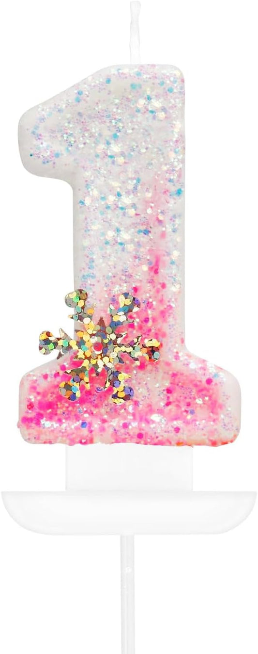Snow Themed Birthday Candles, Pink 1st Birthday Candle for Party Decorations, Winter Birthday Party Supplies, Winter Onederland 1st Birthday Party Decorations, Number 1 Cake Topper Decoration