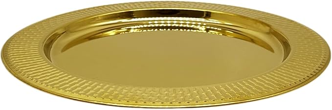 13-Inch Stainless Steel Beaded Charger Plates, Gold Dinner Plate Chargers Set of 6, Round Server Ware