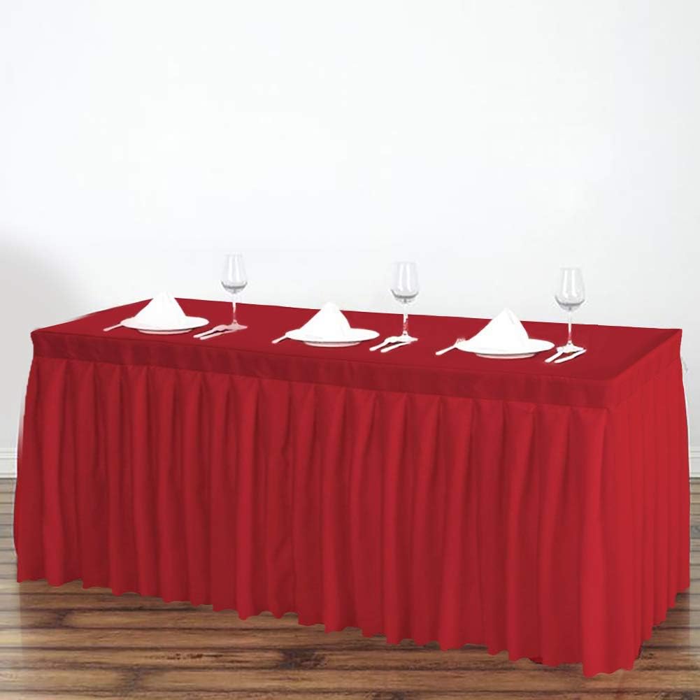 Surmente Red Table Skirt, 14ft Polyester Tablecloth for Weddings, Banquets, or Restaurants