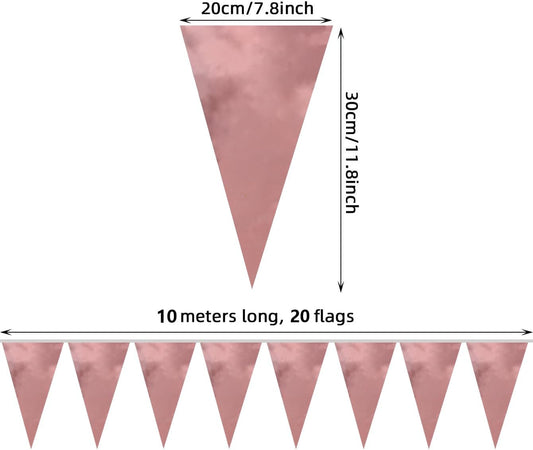 40M/130FT Rose Gold Triangle Pennant Banner Flag Metallic Fabric Bunting Garland for Christmas Wedding Birthday Anniversary Bridal Shower Engagement Graduation Hen Party Decorations Supplies