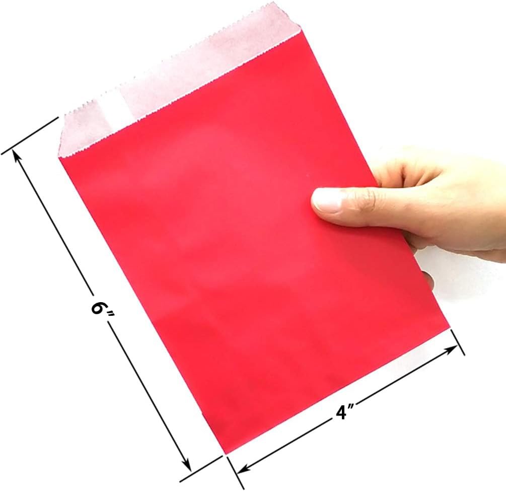 AZOWA Red Paper Treat Bags 6 x 4 Red Paper Candy Bags for Candy Buffet (100 CT, 6 x 4 IN)