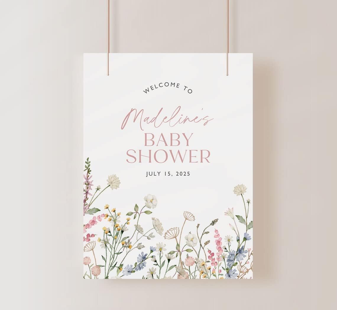 Editable Bloom Baby Shower Signs, Personalized Flowers Welcome Sign to Baby Shower Party, Wildflower Baby Shower Welcome Sign, Printable Spring Garden Baby Shower Sign Decor, Plastic Sign.