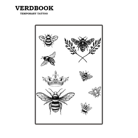 Waterproof Temporary Tattoos: 2-Sheet Tattoo Kit with Realistic Body Stickers, Semi-Permanent Tattoos for Adults Lasting 7-15 Days – Safe for Men & Women, Bees Crown