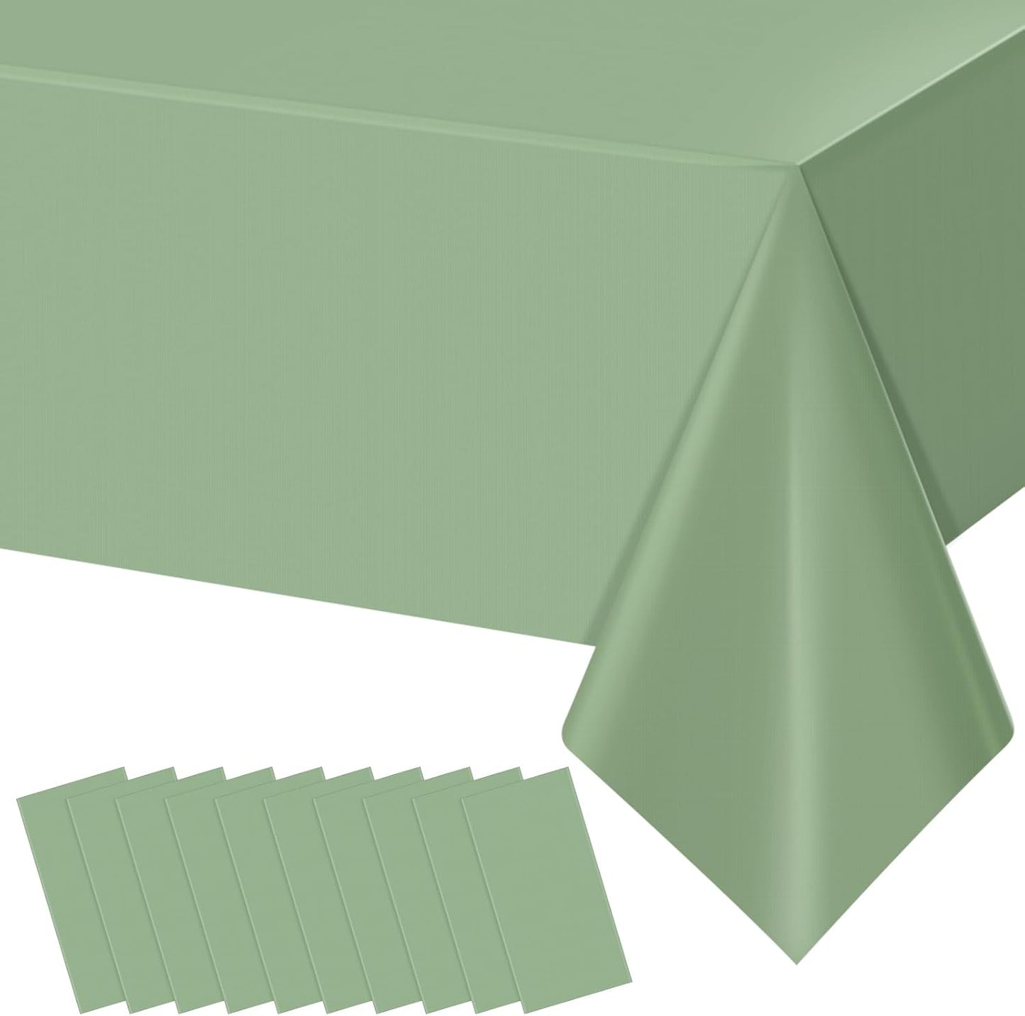 10Pack Sage Green Plastic Tablecloths for Rectangle Tables, Light Green Disposable Tablecloth, Waterproof Sage Green Table Cover for Birthday Bridal Wedding Baby Shower Party Decorations, 54 X 108Inch
