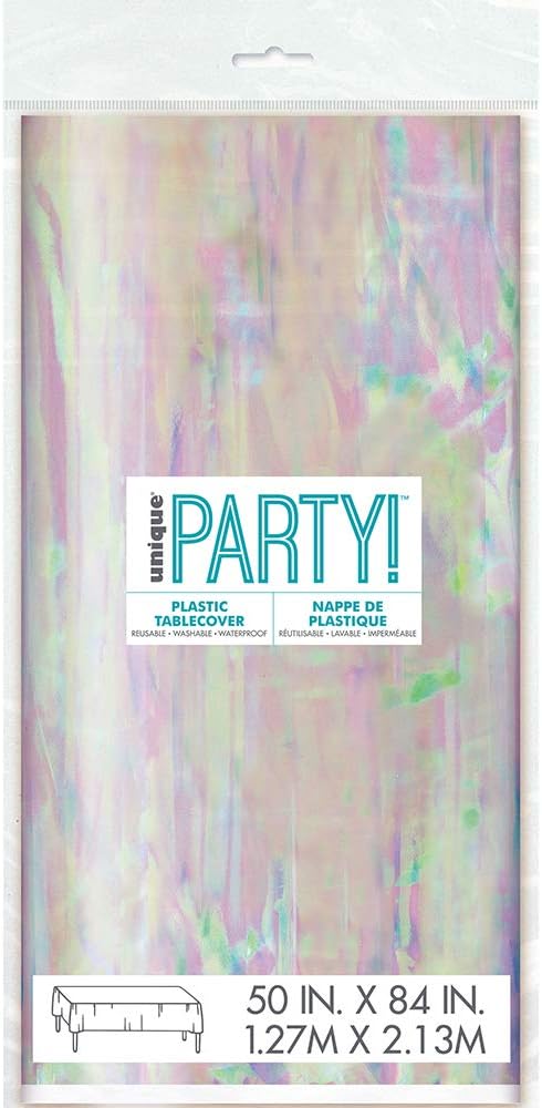 Stunning Iridescent Rectangular Table Cover, 50" x 84" (1 Count) - Dazzling & Reusable Plastic Tablecloth, Occasions