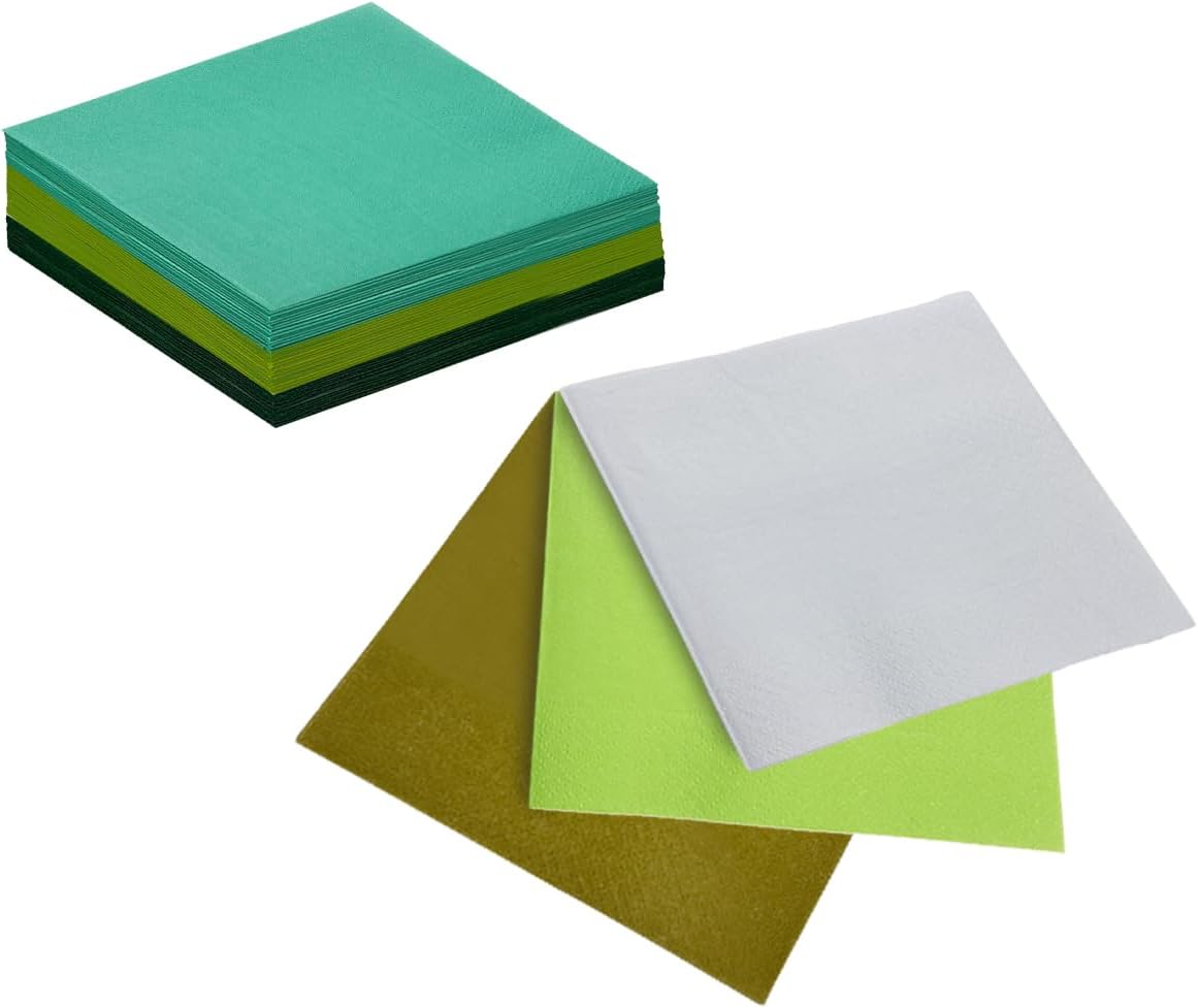 Green Cocktail Napkins 6 colors 5 * 5inch disposable Beverage Napkin paper for Cocktail, Wedding, Dinner，Brithday Party Dessert Wine Paper Napkins（ 120 Count）