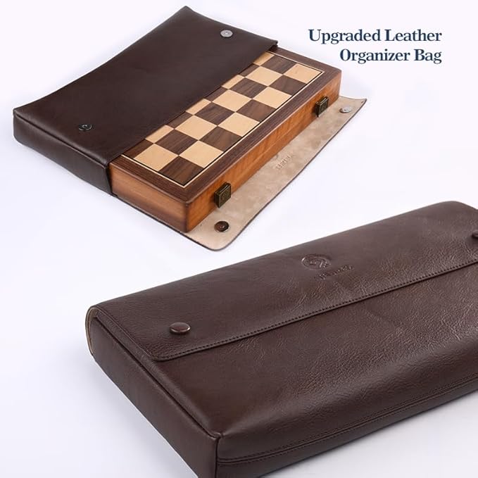 15 Inch Walnut Chess Board Set for Adults Kids Metal Chess, Folding Portable Travel Chess Game for Tournament Professional Beginner with Manual