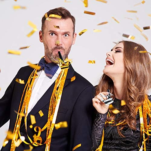 Sumind 36 Pieces Party Blower Noisemakers Party Squawkers Blowouts Whistles Fringed Noise Maker in Gold and Silver Musical Blowouts for Birthday Supplies