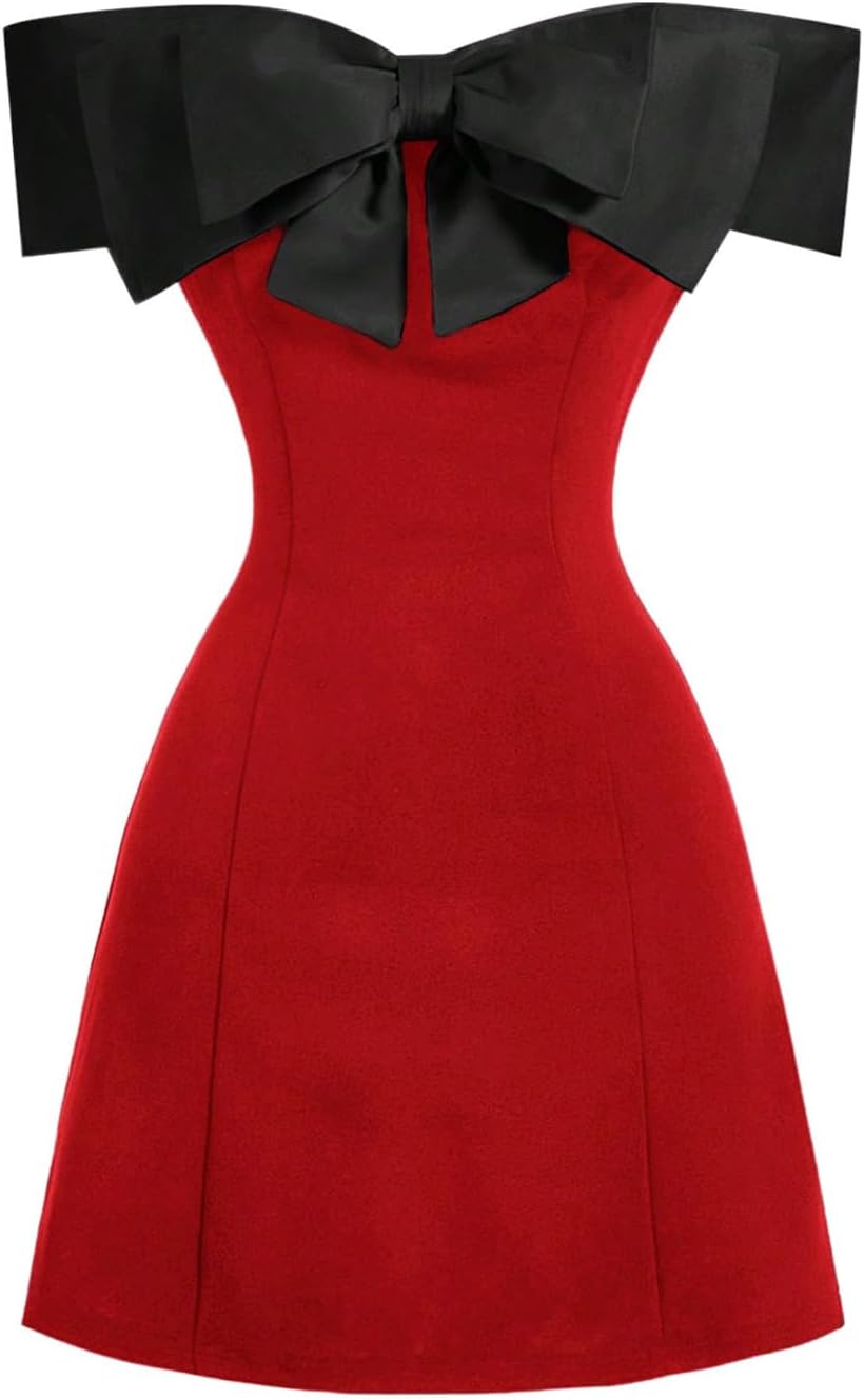 GORGLITTER Women's Bow Strapless Bodycon Mini Dress Off The Shoulder Wedding Guest Birthday Cocktail Going Out Dresses