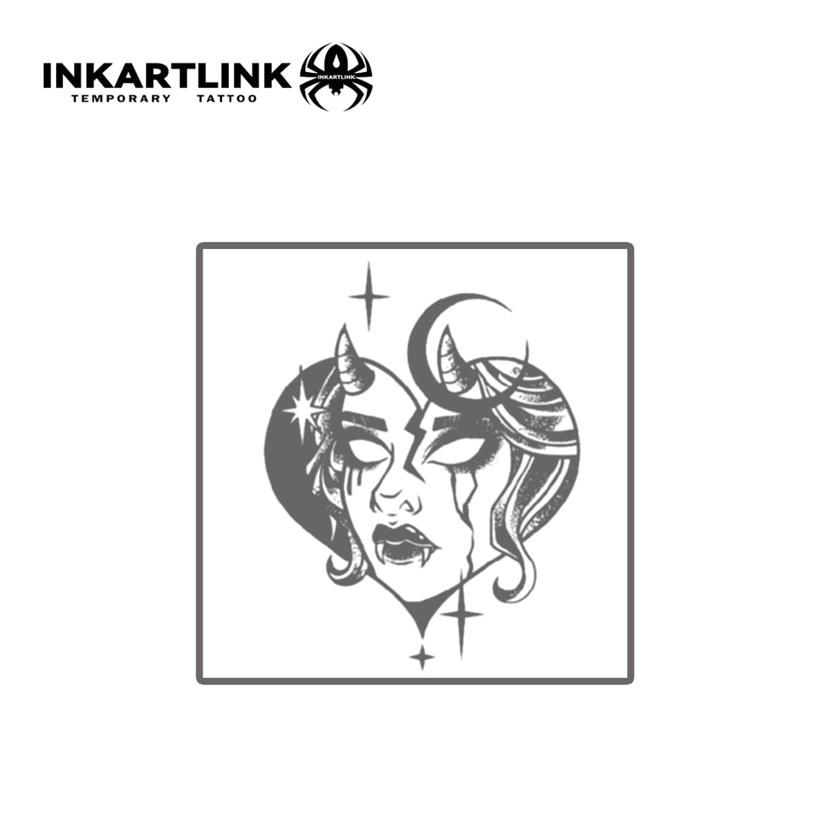 INKARTLINK 2 Sheets Medium Semi Permanent Tattoos, Temporary Tattoos, Adult Art Designs, Waterproof, Realistic, No Adhesive, No Reflective, Lasts 1-2 Weeks (Dark Moon Queen)