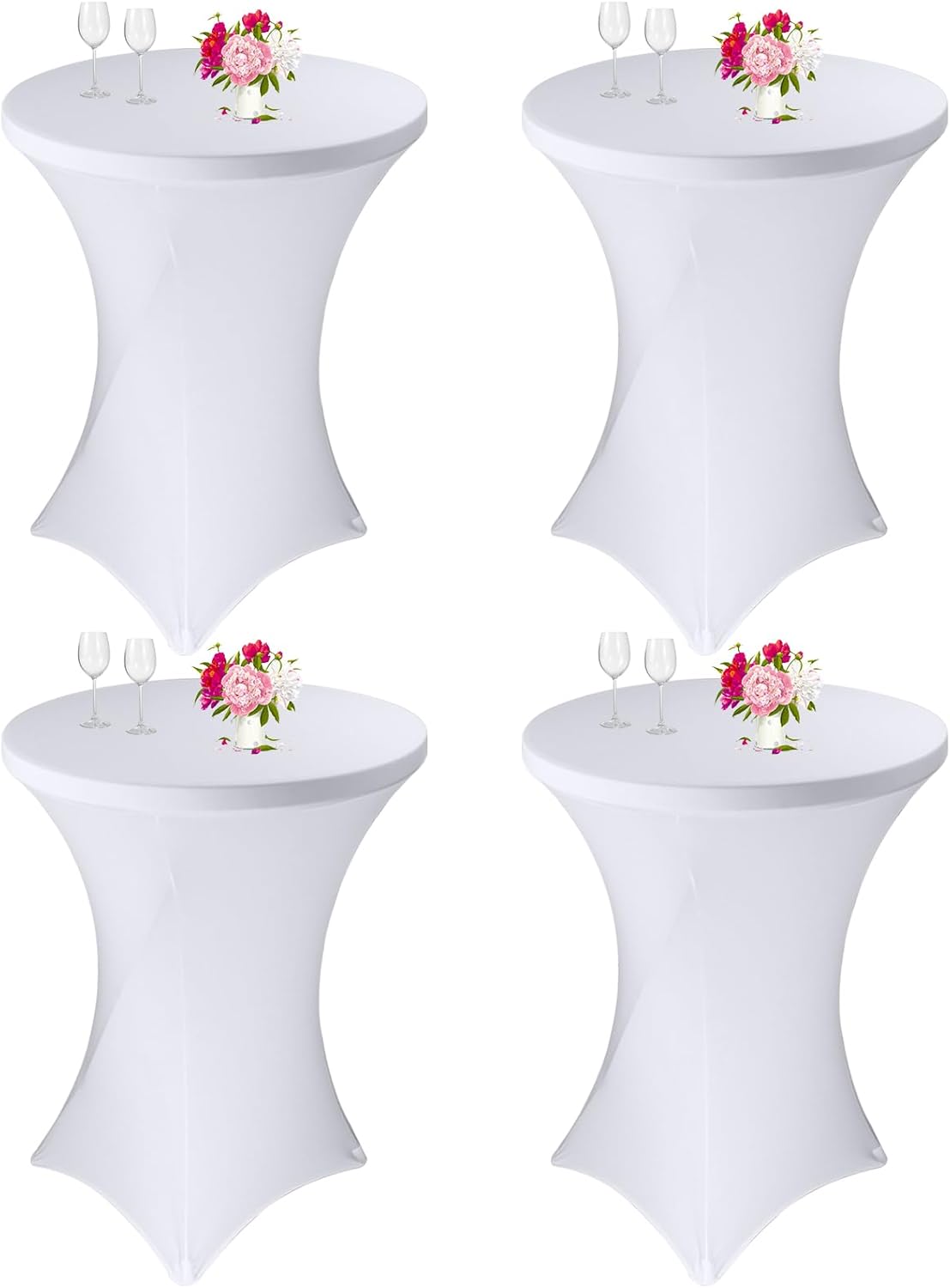 4 Pack Cocktail Spandex Tablecloth 32"x43" Cocktail Table Cover Fitted High Top Round Table for Bar Wedding Birthday Party Banquet (White)