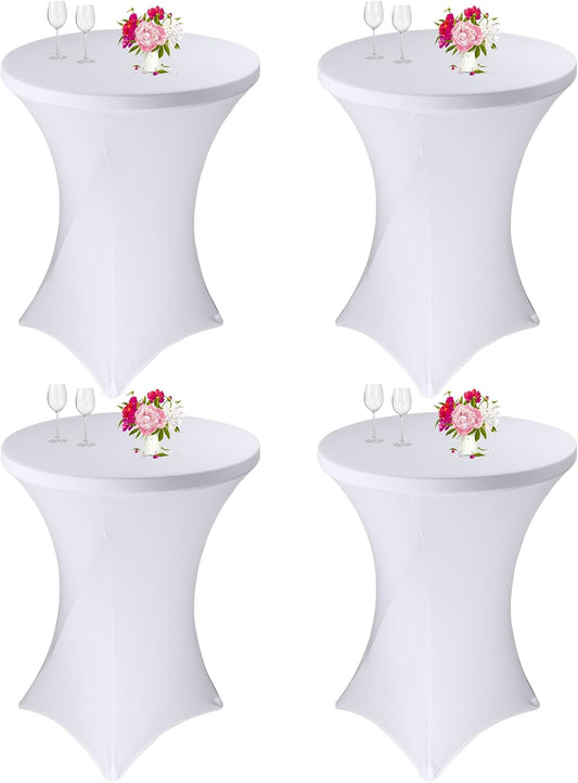 4 Pack Cocktail Spandex Tablecloth 32"x43" Cocktail Table Cover Fitted High Top Round Table for Bar Wedding Birthday Party Banquet (White)