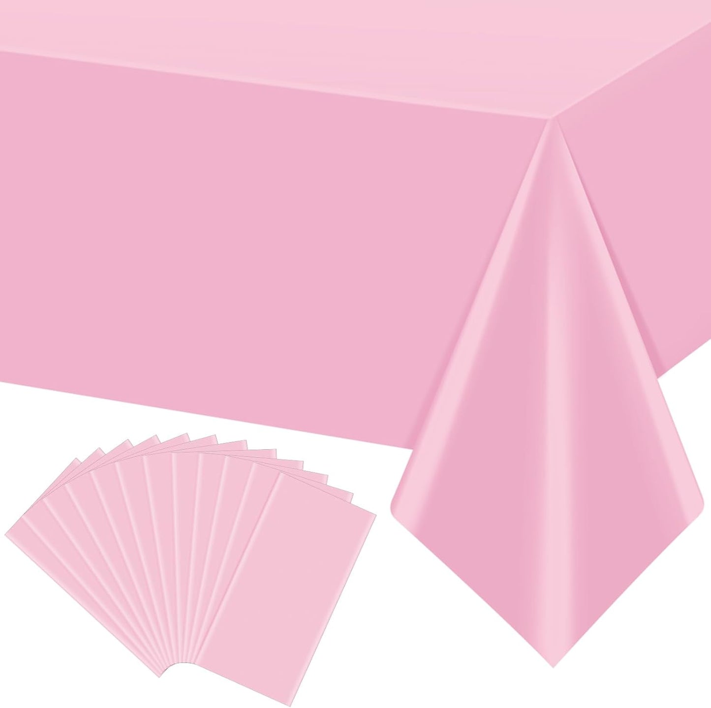 12Pcs Light Pink Tablecloth,Disposable Plastic Tablecloths,Waterproof Pink Rectangle Table Cover for Graduation Birthdays Weddings Anniversary Party Decorations,54 x 108 Inch