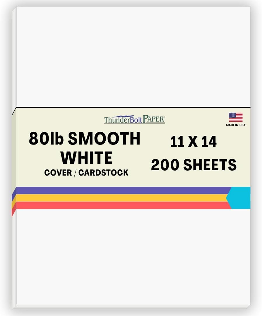 200 Bright White Smooth Card Paper Sheets - 11" X 14" (11X14 Inches) Scrapbook|Picture-Frame Size - 80# (80 lb/pound) Cover Weight - Quality Paper - Smooth Finish