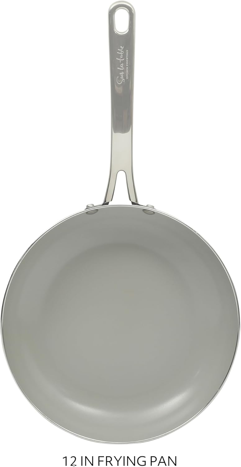 Sur La Table Kitchen Essentials Potluck Porch 12 Inch Deep Frying Pan Skillet Aluminum PFA Free Ceramic Cookware Chef's Pan, Omelet Pan - Induction - Black