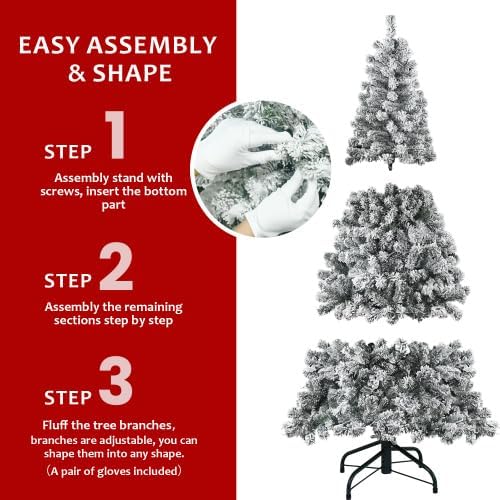 4FT Flocked Christmas Tree – Artificial Snowy Holiday Tree with 1022 Tips, Full Shape PVC, Sturdy Metal Stand, for Holiday Party