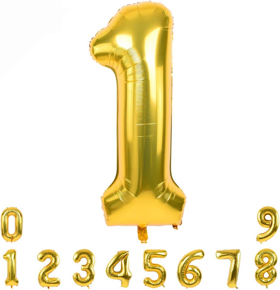 TONIFUL 40 Inch Gold Large Numbers Balloons0-9,Number 1 Digital 1 Helium Balloons,Foil Mylar Big Number Balloons for Birthday Party Supplies Decorations