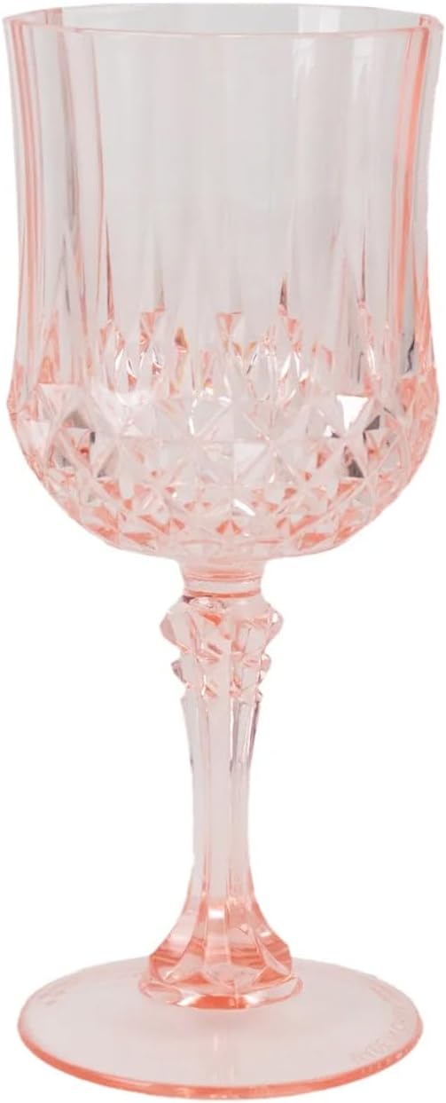 Efavormart 6-Pack Plastic Wine Glasses 8oz, Transparent Blush - Crystal Cut Shatterproof Cocktail Goblets Drinking Glasses
