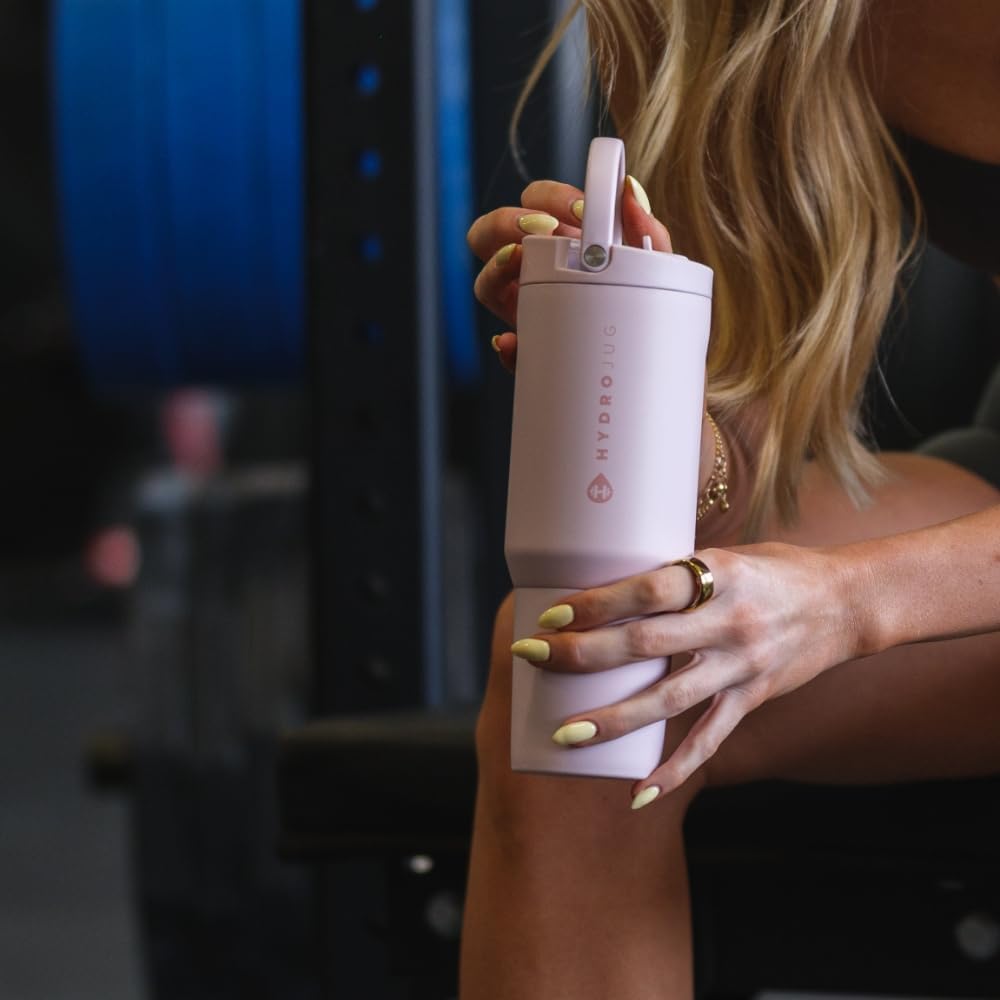 HydroJug Sport - Stainless Steel Tumbler with Straw, Vacuum Insulated, 20oz Leakproof Water Bottle, Ergonomic Design, Reusable, Dishwasher Safe, Rubber Base, Durable for Gym or Outdoors, Pink Sand