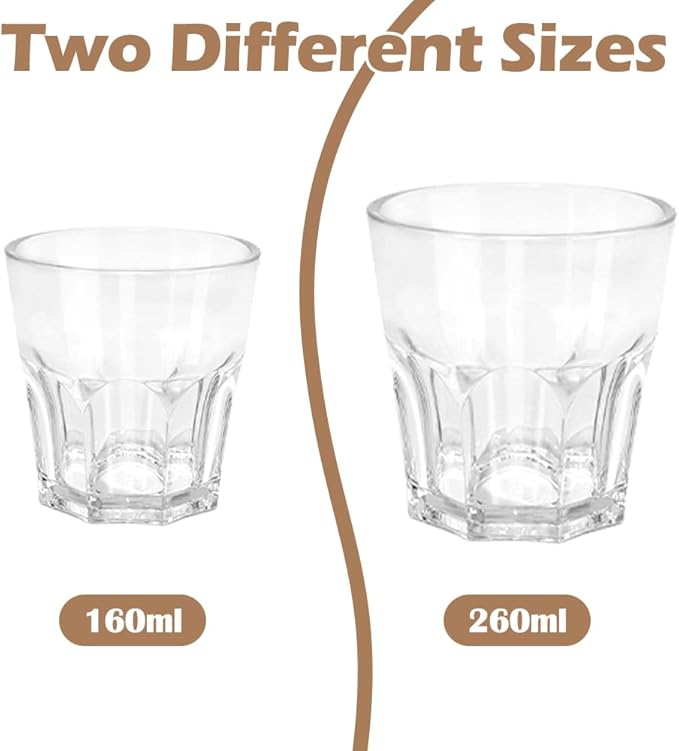 Plastic Drinking Glasses Set of 6, Unbreakable Water Tumbler, Acrylic Plastic Cups, Reusable Kids Drinking Cups for Children Kitchen Cocktail Picnic Party Juice Whiskey Wine (6pc-clear-260ml/9oz)